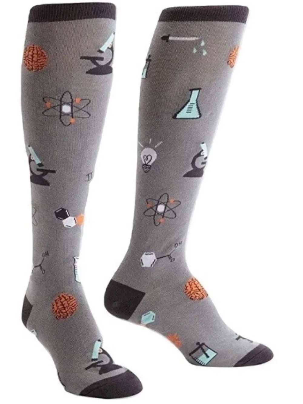 Science Motif Gray Knee-High Dress Socks - Men